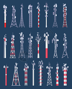接收塔无线塔电和TV手机通信塔并收集蚂蚁病媒天线无电通信塔型蜂窝网络图示无线电和TV手机通信塔并收集蚂蚁病媒插画