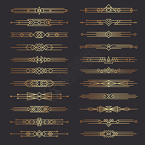 金色线条框架艺术拆分器线条形状的装饰边界最小swirlcocor1920s矢量模板分隔器收藏说明边界拆分器为页面滚动经典框架矢量模板分隔器收插画