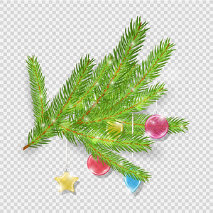 明亮的装饰品圣诞装饰品绿色圣诞树枝和玻璃球矢量冬季假日元素绿色圣诞树枝和彩色球杯绿圣诞树枝和玻璃球标注绿色圣诞树枝和彩色球杯插画