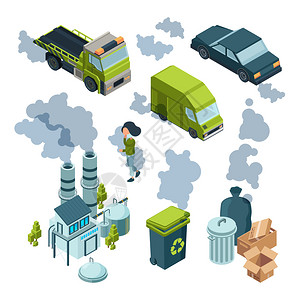 工业垃圾工厂不良环境化学垃圾城市车辆病媒城市有害环境化学垃圾城市插画