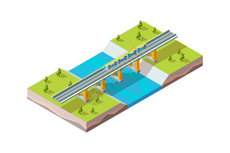 桥线铁路运输桥图示插画