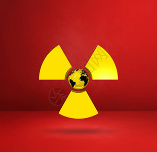 世界放射符号红色工作室背景3D插图图片