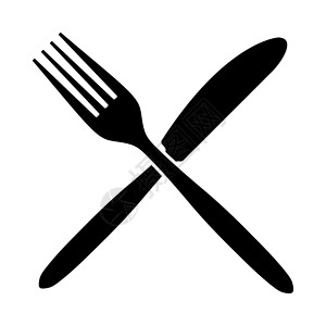 扁平矢量叉子叉子和刀图标黑色针尖设计矢量说明背景