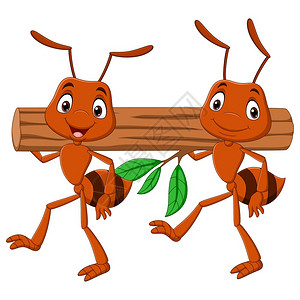实木木材携带日志的蚂蚁小组插画