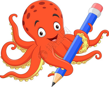 章鱼拿着铅笔图片