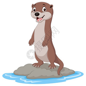 卡通可爱站立在岩石上海狸背景图片