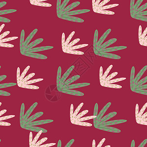 无缝模式抽象绿色和粉色植物图案红色背景图片