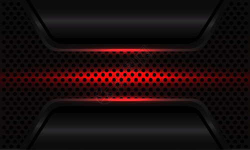 枚红色发光线红光摘要反射暗灰金属几何圆网格设计现代豪华未来技术背景矢量图插画