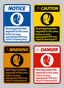 在该地区需要的听力保护未能穿戴适当的个人防护设备可能导致听力损失图片