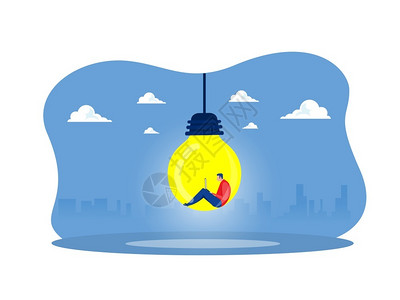 泰国灯在灯泡上男人Idea思考概念寻找伟大的好主意符号创灯泡平板插图插画