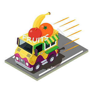 香蕉汽车网络水果交付几何矢量图标插画