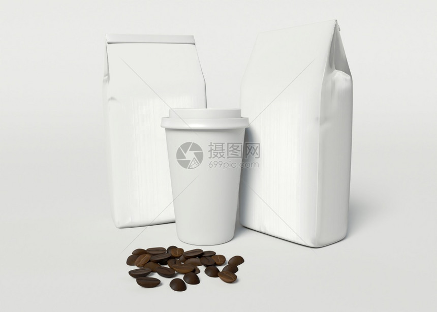 3D说明拿出咖啡杯和纸袋模型现实包装概念删除图片