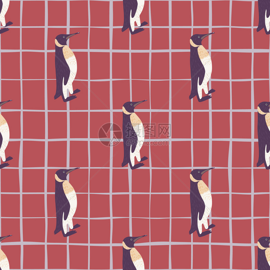 无缝模式企鹅网格背景图片