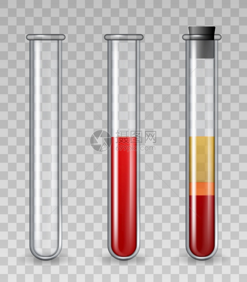 带血液的试验管现实玻璃医疗管装满红色细胞血浆丰富的小板PRP皮肤治疗矢量组说明药理学和治疗科化的试验管有血液的试验管现实玻璃医疗图片