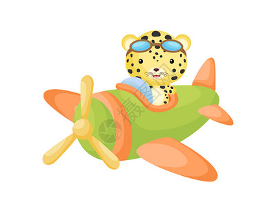 飞机装饰卡通开飞机的豹插画