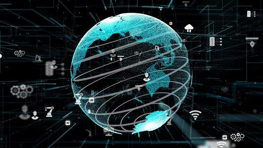 世界制造业工业40数字网络技术创新概念第四次工业革命智能厂配有图标形显示自动化系统背景
