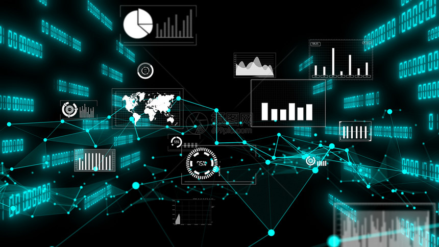 商业数据和财务字图表3D提供图片