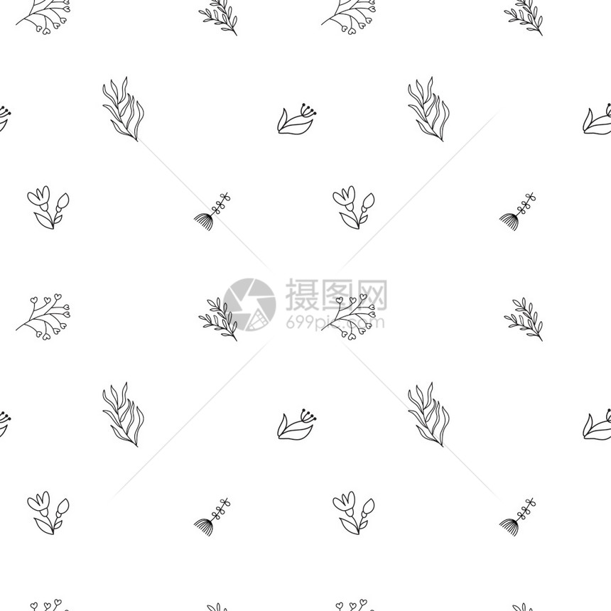 矢量手画线绘制无花植物树枝叶木说明设计单插或图片