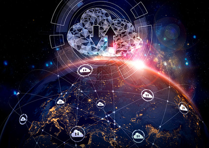 卫星大数据云计算技术和创新观念中的云计算技术和在线数据存储云服务器数据存储用于全球商业网络概念云数据传输的互联网服务器连接云计算技术和创新背景