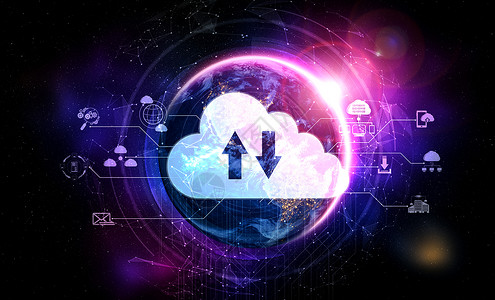 地球分享素材云计算技术和创新观念中的云计算技术和在线数据存储云服务器数据存储用于全球商业网络概念云数据传输的互联网服务器连接云计算技术和创新背景