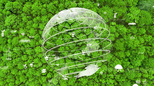森林碳汇通过利用可再生资源技术减少污染和碳排放实现未来环境保护和可持续环境SG现代化发展背景