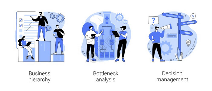 业务等级瓶颈分析决定管理工作流程改进企业分析软件信息技术工具抽象隐喻管理系统抽象概念矢量说明插画