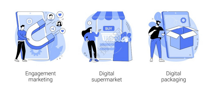 购物品牌参与销售数字超市和包装在线商业Smm战略在线支付AR标签抽象隐喻移动零售抽象概念矢量说明插画