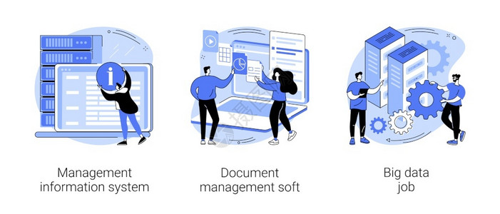 管理信息系统软文件管理大数据工作在线共享可视化抽象比喻信息收集和分析抽象概念矢量图解插画