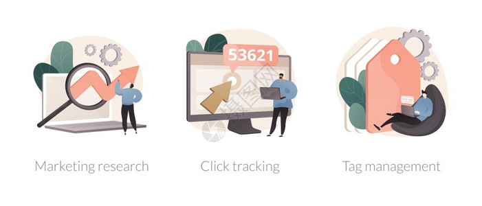 点击查看卡通指示标签GIF分析软件抽象概念矢量插图集营销研究点击跟踪标签管理焦点组目标受众数据收集字调查抽象比喻分析软件抽象概念矢量插图插画