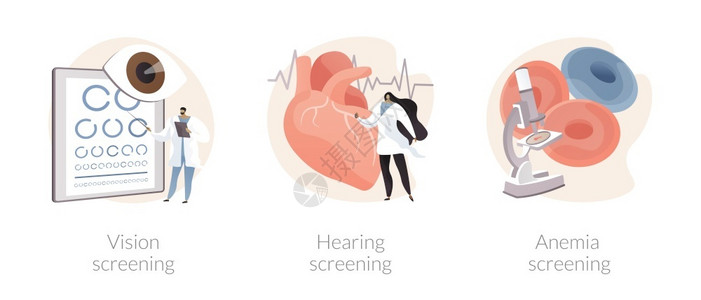 儿科检查抽象概念矢量说明集视力和听觉检查贫血视力测试耳部问题缺铁实验室测试残疾诊断抽象隐喻残疾诊断抽象概念矢量说明集儿科检查抽象背景图片