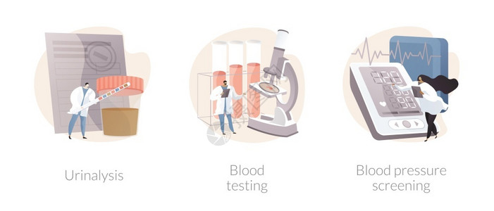 尿液分析临床检查抽象概念矢量插图集尿解血液检测和压力筛查健康问题检测怀孕微生物实验室抽象比喻临床检查抽象概念矢量插图插画