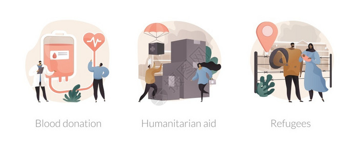 人道主义援助抽象概念矢量图集献血人道主义援助难民输血中心越境寻求庇护者移民营抽象比喻人道主义援助抽象概念矢量图集背景图片