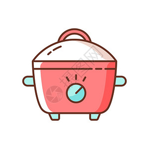 厨房小电慢速烹饪器RGB颜色图标Porcelaincrock锅用于食品准备的电气用词烹饪餐小厨房具现代家庭技术孤立的矢量图插画