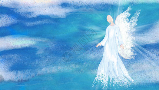 天使有你大天使上之灵有翅膀手画抽象天使信仰后世精神天使有明亮的光线天空云祝福灵感班纳背景