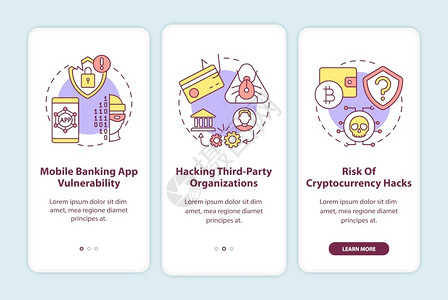银行网络安全通过三步图示指带有RGB颜色插图的UI矢量模板背景图片