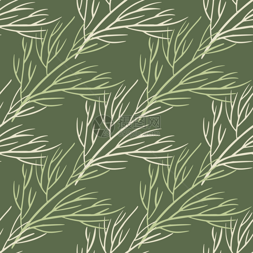 Botanic无缝涂鸦图案印有浅树枝的圆形纸绿色橄榄背景适合于织物设计纺品包装封面矢量图解植物无缝涂鸦图案纸绿色橄榄背景图片