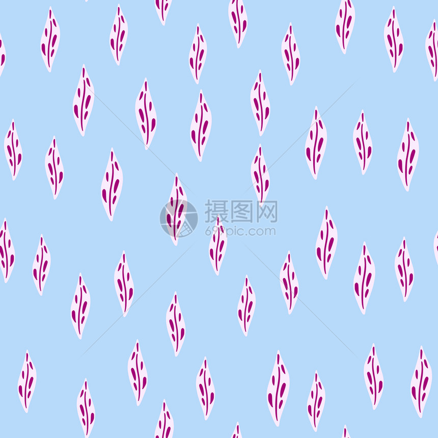抽象植物无缝模式带有粉红色面条叶的光影蓝色糊面背景简单样式织物设计纺品包装封面矢量图解的装饰背景粉红色面条叶的光影结构蓝色糊面背图片