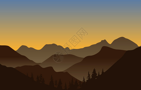 日出前景观美丽的松林山全景观插画
