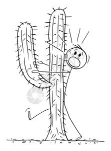 在沙漠中行走的人撞到大仙掌矢量卡通棒图或字符插在沙漠中行走的人撞到大仙掌矢量卡通棒图一说明背景图片