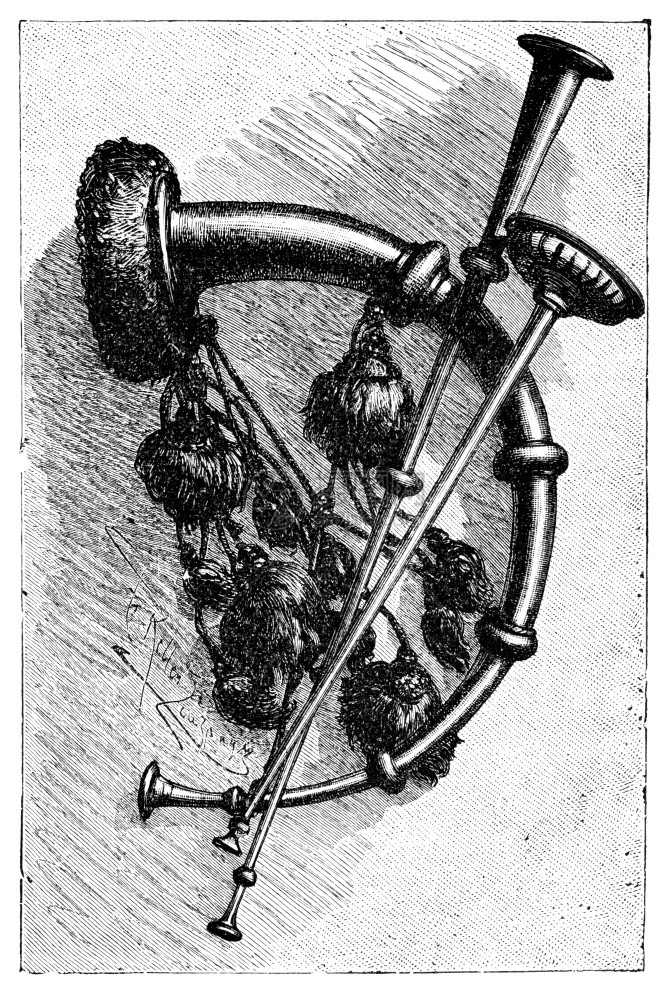 来自印度小号Toutaribhangullpunjamaatta亚洲文化和历史古老董黑白插图19世纪的Trumpet印度的音乐器图片