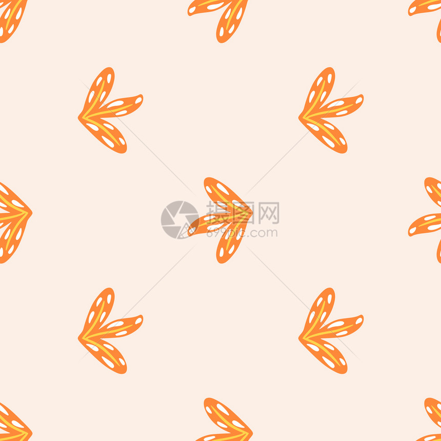 橙色白叶手绘制无缝图案粘贴背景手画风格植物艺术作品适合布料设计纺织品印刷包装封面矢量图解橙色白叶手绘制无缝图案粘贴背景植物艺术作图片