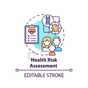 健康风险评估概念图标病人诊断和疾检查家庭医生预约概念细线插图病媒孤立大纲RGB彩色绘图可编辑中风插画