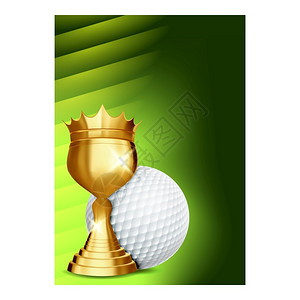 金色高尔夫球GolfCupforGolferColfColor锦标高尔夫球和俱乐部Tee和金奖给赢家球员休闲比赛促进宣传概念布局说明高尔夫杯插画