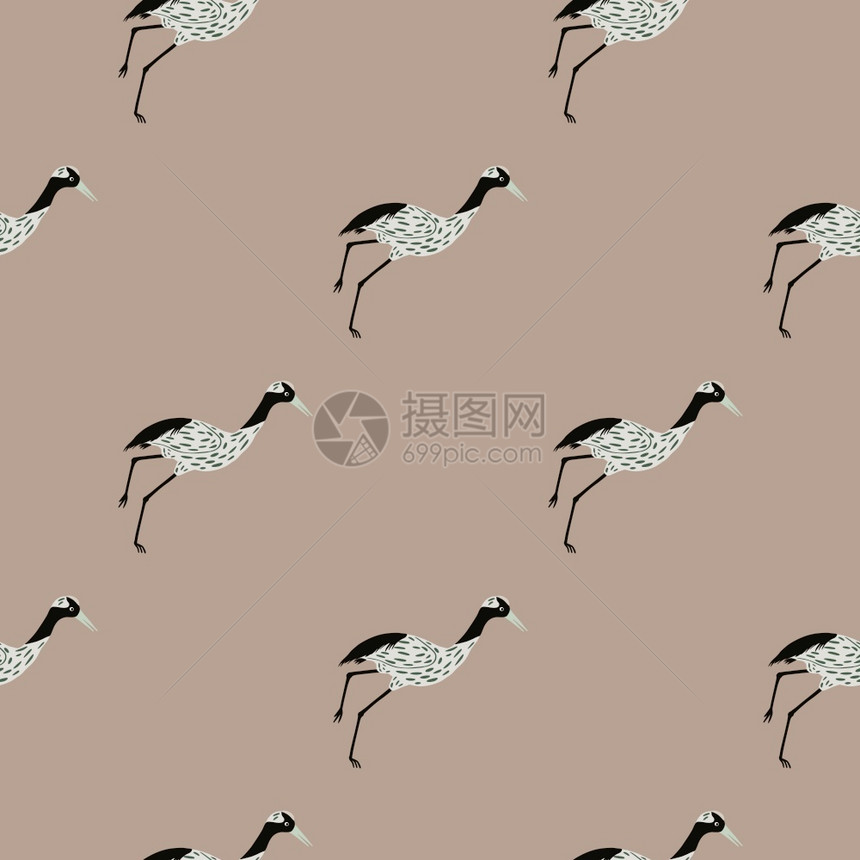 最起码的风格无缝带有灰鹤鸟的环形装饰物Beige背轮paletonnes适合织物设计纺品印刷包装封面矢量说明最起码的风格无缝带有图片