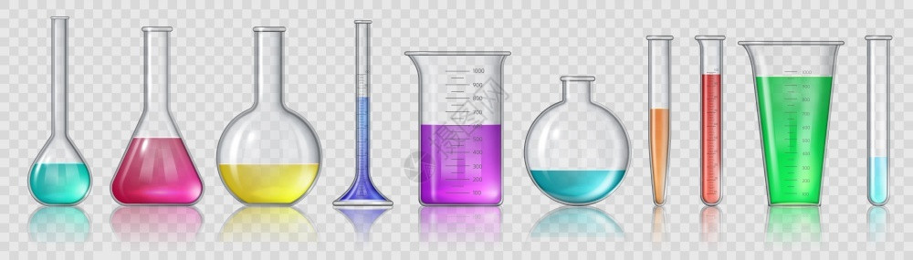 实验室容器3D实验室的D玻璃设备测试管和瓶子用于医学或科研究的实验室玻璃器件测量液体毒试工具和分析含有化学物质的3D实验室D玻璃设备用于医插画