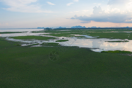 在PhangNgaBay湖泊海洋或泰公园和山丘或的沼泽环礁湖海洋河流的空中观测背景图片