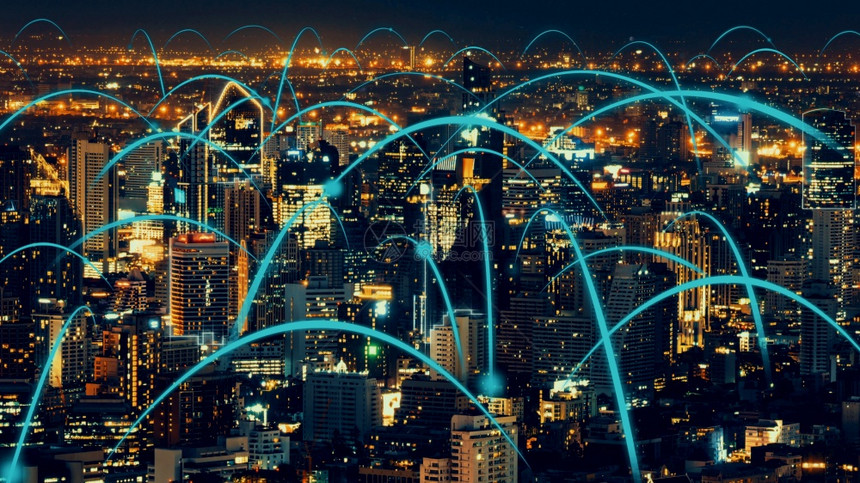 未来5G智能无线数字城市和社会媒体联网系统的概念图片