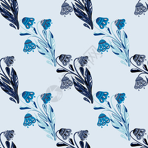 抽象的植物无缝图案具有苍白的糊面色调子花束浅蓝色背景适合织物设计纺品印刷包装封面矢量图案抽象的植物无缝图案有苍白的糊面色调子花束背景图片