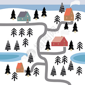 卡通北欧自然风景矢量插画图片