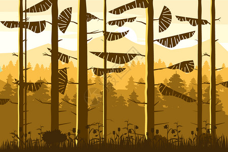 霍林斯沃斯湖秋天的林木秋日的林山插画